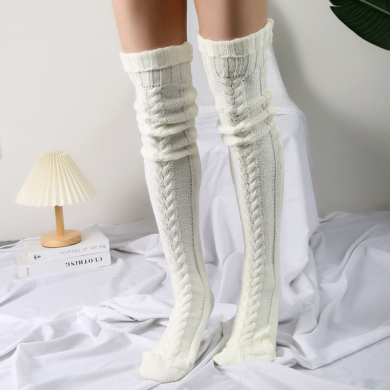 Knit Over Knee Stockings Winter Extended Woolen Solid Color