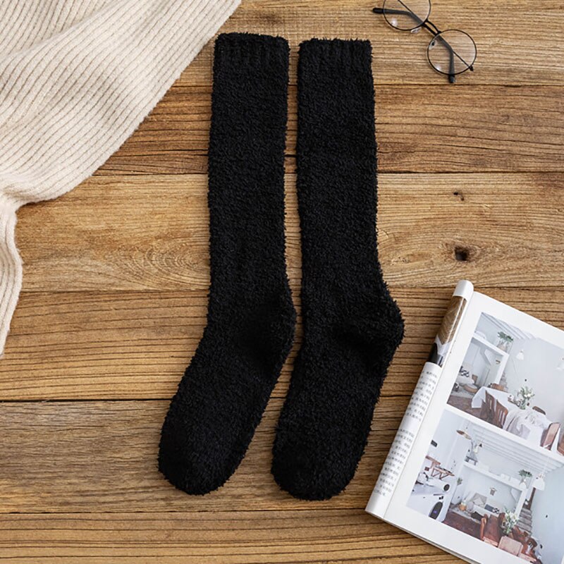 Soft Coral Fleece Socks Winter Solid Color Thigh High