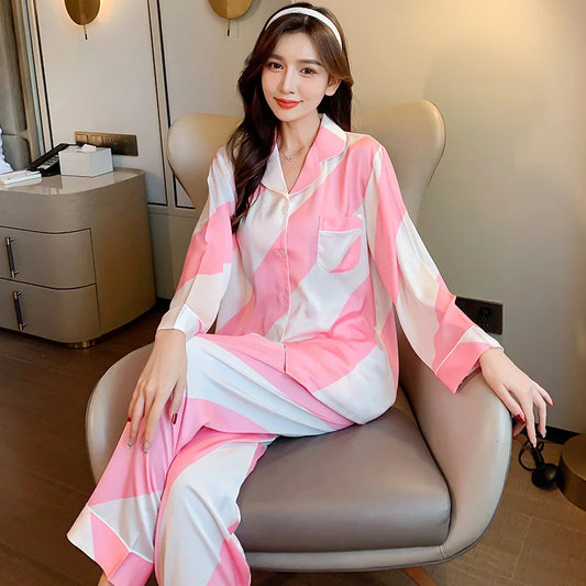 Ulady Lisacmvpnel Pink Stripe Two-piece Pajama Set - Comfortable Women's Autumn Loungewear