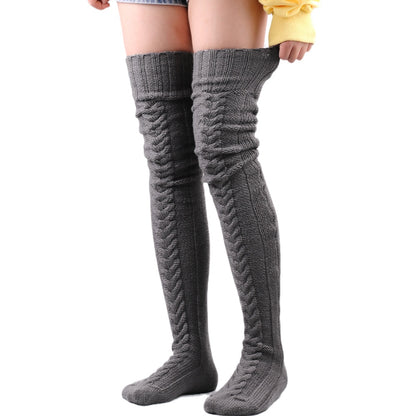 Knit Over Knee Stockings Winter Extended Woolen Solid Color