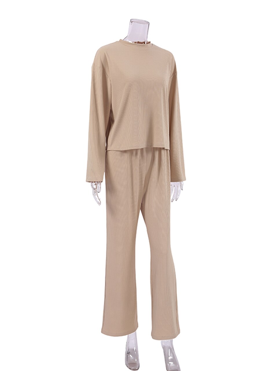 Women's Knitted Ribbed 2-Piece Pajama Set - Cozy Winter Sleepwear