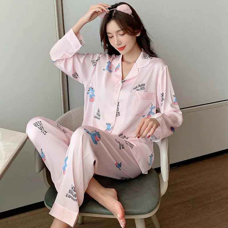 Ulady Lisacmvpnel Pink Stripe Two-piece Pajama Set - Comfortable Women's Autumn Loungewear