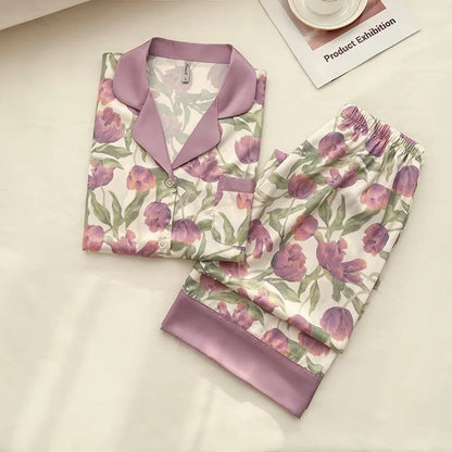 Tulip Print Pajamas Set - Chic Women's Sleepwear for Spring and Autumn