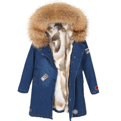 Luxury Raccoon Fur Casual Denim Jacket