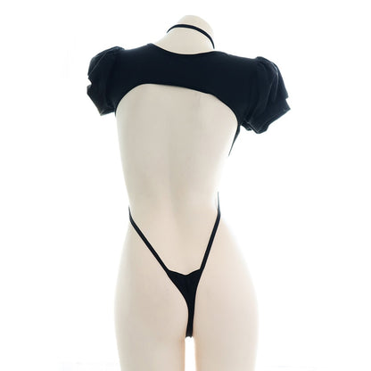 Women's Puff Sleeve Black One-Piece Swimsuit - Anime Cosplay Costume