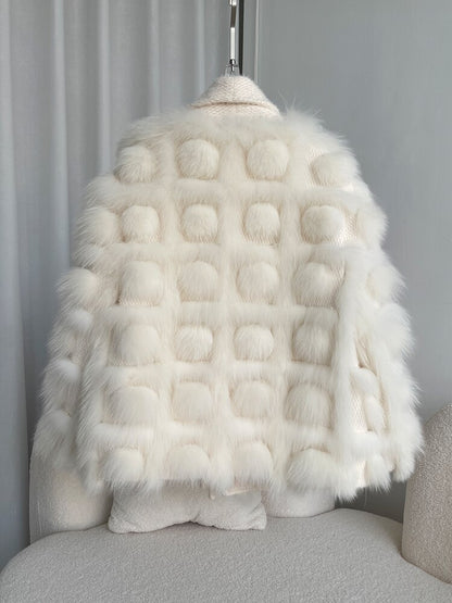 Luxurious Winter Women's Knitted Cardigan Jacket with Real Fox Fur