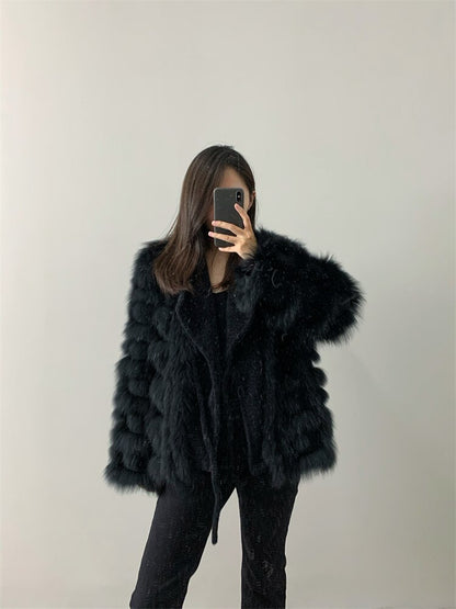 Luxurious Winter Women's Knitted Cardigan Jacket with Real Fox Fur