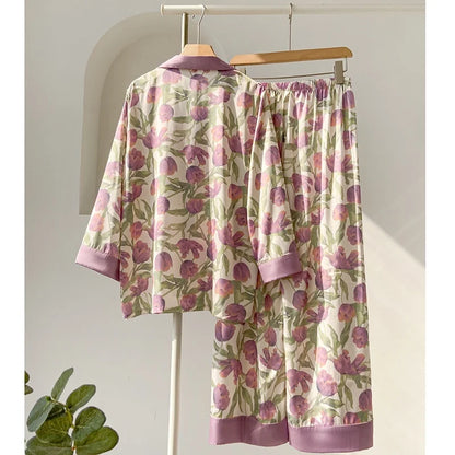 Tulip Print Pajamas Set - Chic Women's Sleepwear for Spring and Autumn