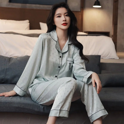 Ulady Lisacmvpnel Women's Spring &amp; Summer Pajama Set - Chic Thin Ice Silk Wave Dot Jacquard Design