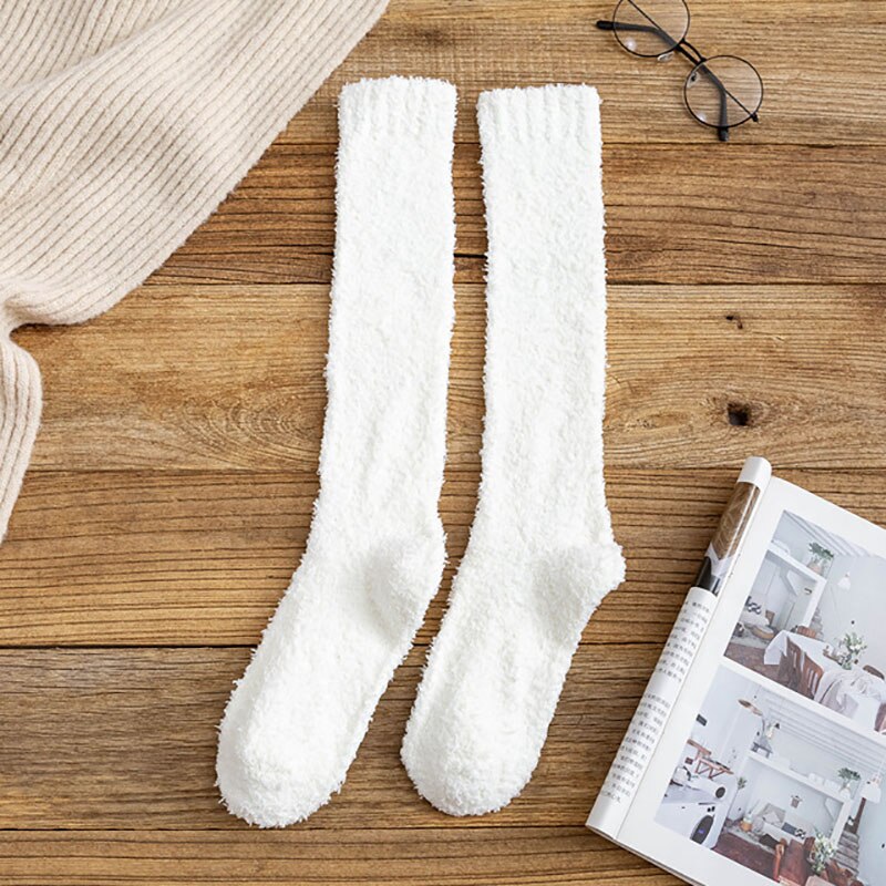 Soft Coral Fleece Socks Winter Solid Color Thigh High