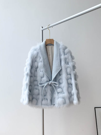 Luxurious Winter Women's Knitted Cardigan Jacket with Real Fox Fur