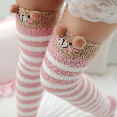 Newly Warm Winter Sleep Sock Thicken Animal Girl Sleep Over Knee