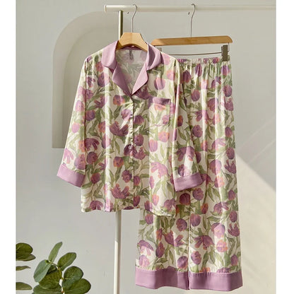 Tulip Print Pajamas Set - Chic Women's Sleepwear for Spring and Autumn