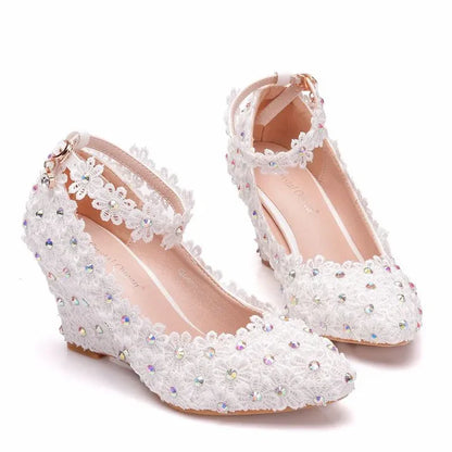 Lace Rhinestone Pumps – Elegant 8CM High Heels for Women’s Weddings and Parties