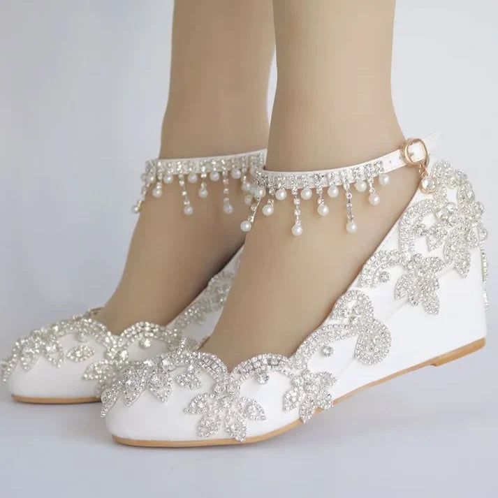 Women’s Wedding Shoes – Elegant PU Rhinestone High Heel Wedges