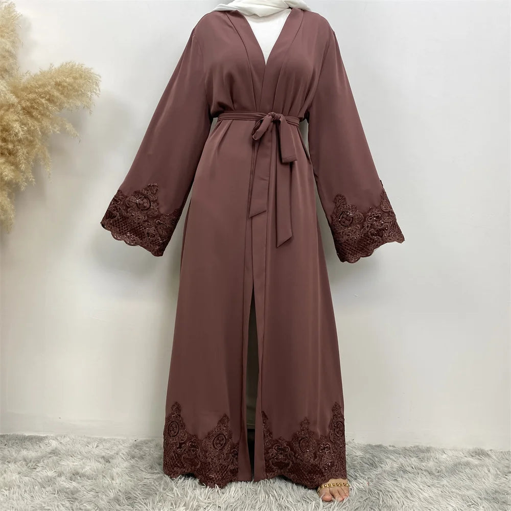 Elegant Nida Abaya Dress with Appliques Sleeves for Muslim Women