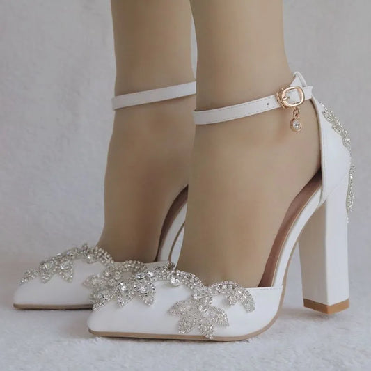 Women’s Wedding Shoes – High Heel Buckle Strap Pointed Toe Pumps