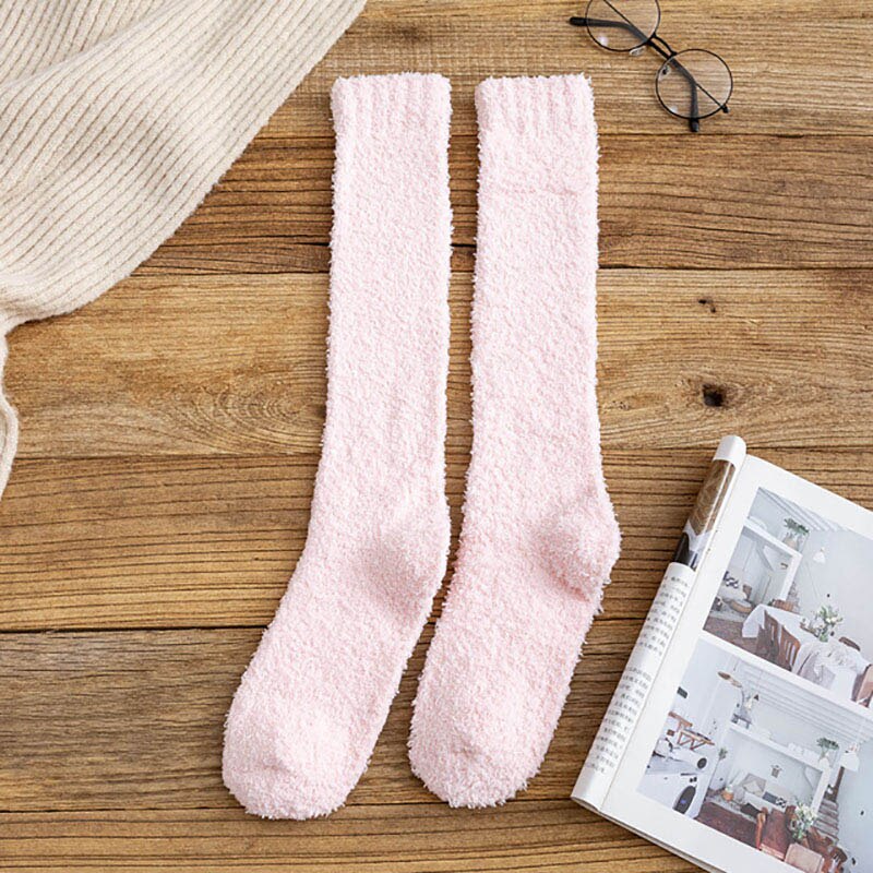 Soft Coral Fleece Socks Winter Solid Color Thigh High