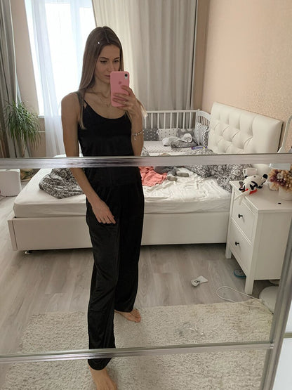 Black Lace Backless Satin Pajama Set - Sexy and Elegant Sleepwear