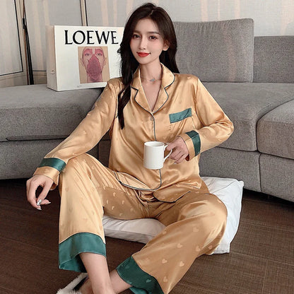 Ulady Lisacmvpnel Ice Silk Pajamas - Women's Spring and Autumn Two-piece Sleepwear Set