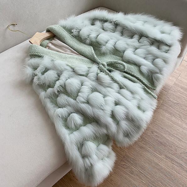 Luxurious Winter Women's Knitted Cardigan Jacket with Real Fox Fur