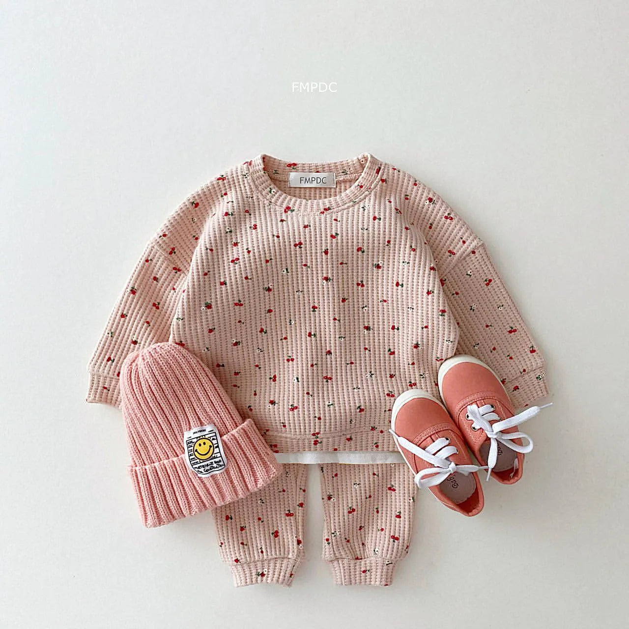 Toddler Waffle Cotton Fruit Print Sweatshirt and Pants Set - 2pcs Boys Suit or Baby Girl Outfit