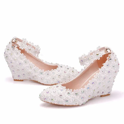 Lace Rhinestone Pumps – Elegant 8CM High Heels for Women’s Weddings and Parties