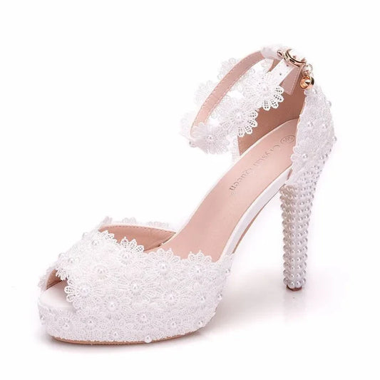 Women’s Lace Hollow Pumps – Breathable Peep Toe Thin Heels