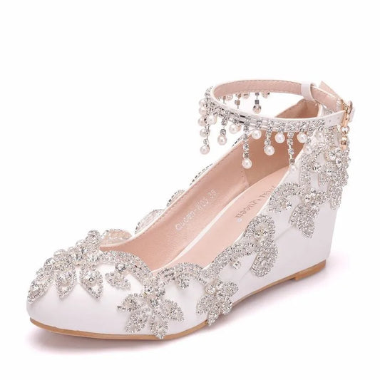 Women’s Wedding Shoes – Elegant PU Rhinestone High Heel Wedges