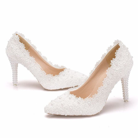 Lace Pointed Toe Women's Pumps - Elegant Thin Heels for Fashionable Occasions