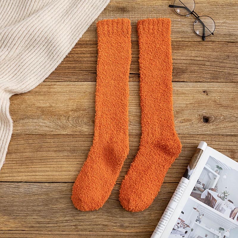 Soft Coral Fleece Socks Winter Solid Color Thigh High