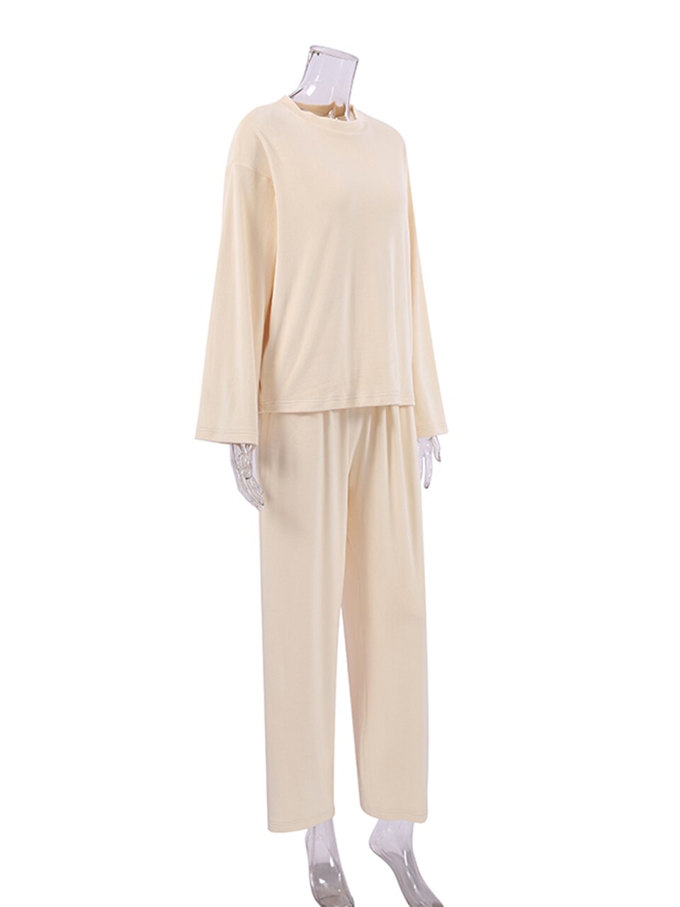 Women's Casual Knitted Pajama Set - Apricot 2-Piece Sleepwear for Winter