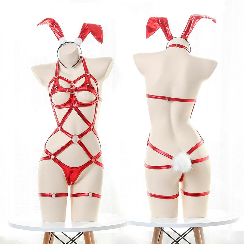 Anime Girl Leather Strap Bunny Lingerie - Women's Cosplay Outfits