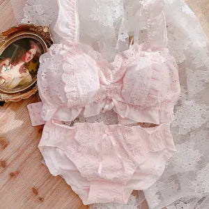 Cute Japanese Cotton Embroidery Flower Lace Bra Set – Sweet Lolita Wedding Underwear