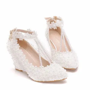 Ulady Women’s Lace Buckle Strap Wedge Heel Wedding Pumps – Fashionable and Elegant