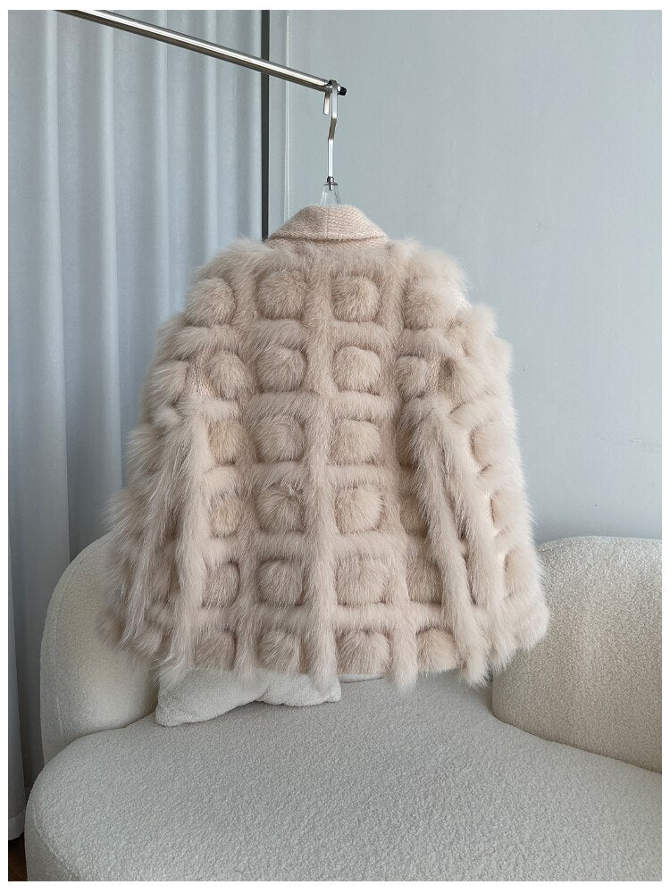 Luxurious Winter Women's Knitted Cardigan Jacket with Real Fox Fur