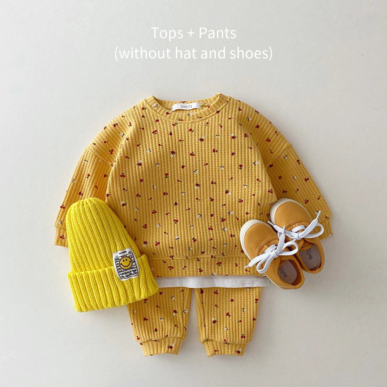 Toddler Waffle Cotton Fruit Print Sweatshirt and Pants Set - 2pcs Boys Suit or Baby Girl Outfit