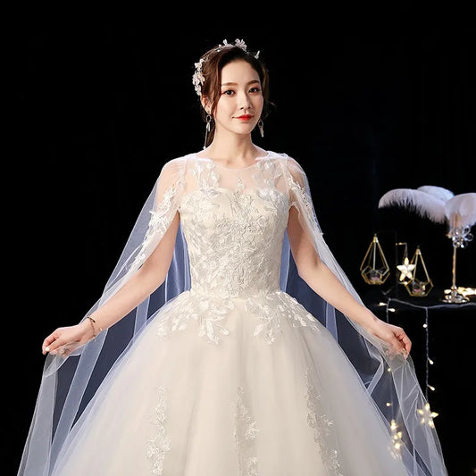 Stylish and Elegant Vintage Princess Wedding Dress with Lace Embroidery and Court Train – Plus Size Available