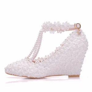 Ulady Women’s Lace Buckle Strap Wedge Heel Wedding Pumps – Fashionable and Elegant