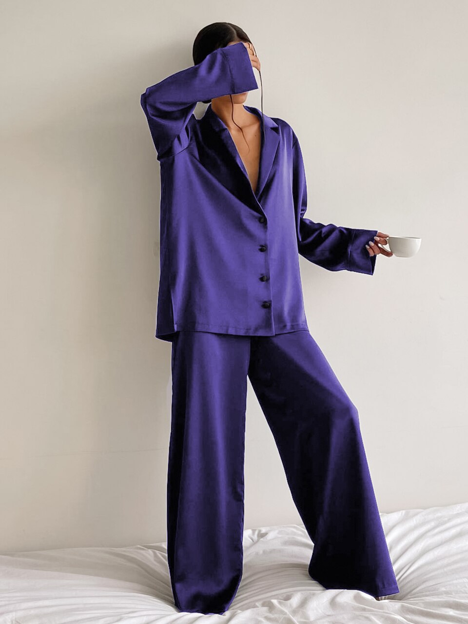 Women's Autumn Solid Color Trouser Suits Sleepwear - Comfortable and Stylish Home Clothes