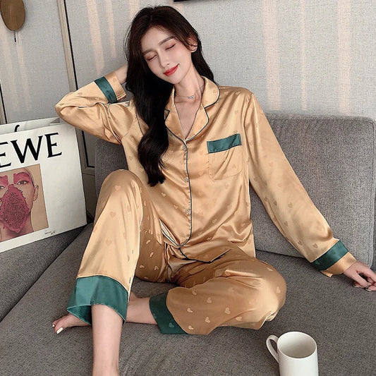 Ulady Lisacmvpnel Ice Silk Pajamas - Women's Spring and Autumn Two-piece Sleepwear Set