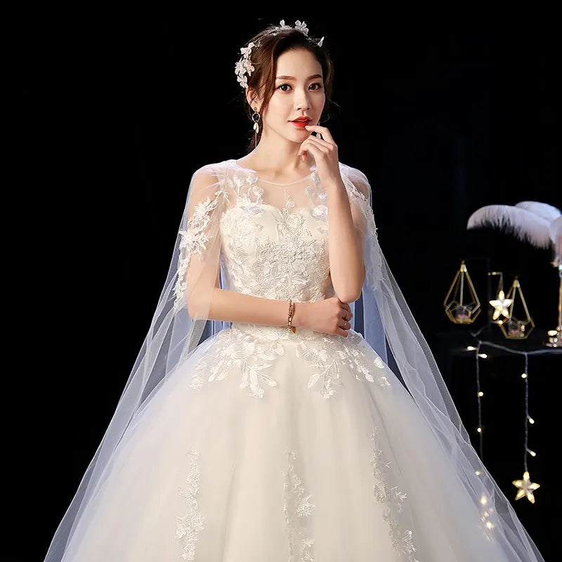 Stylish and Elegant Vintage Princess Wedding Dress with Lace Embroidery and Court Train – Plus Size Available