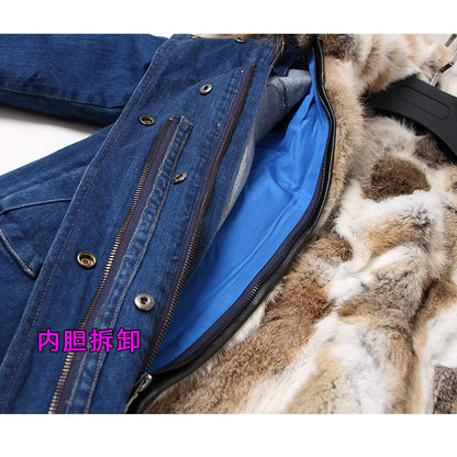 Luxury Raccoon Fur Casual Denim Jacket