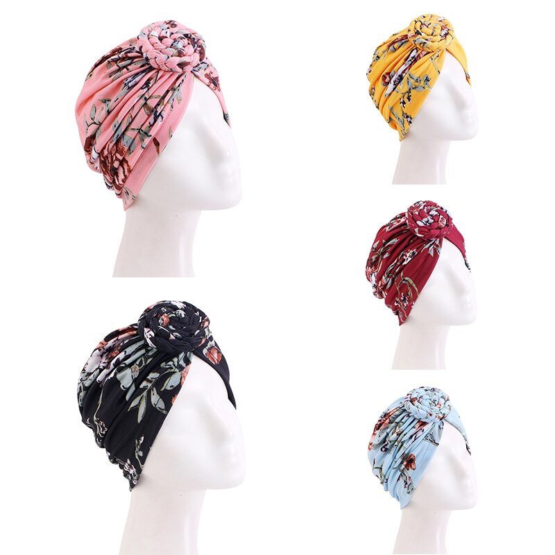 Women's Muslim Hijab Floral Braided Knot Turban Hat - Stylish Headwrap for Casual and Special Occasions