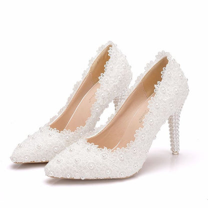 Lace Pointed Toe Women's Pumps - Elegant Thin Heels for Fashionable Occasions