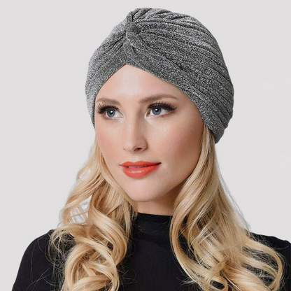 Women's Glitter Big Flower Turban - Pre-styled, Elastic, and Ready to Wear