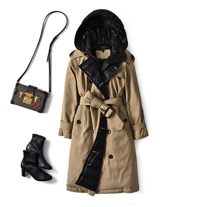 Coat British Down Trench Hooded Long and Warm Puffer Feather Parka Mujer