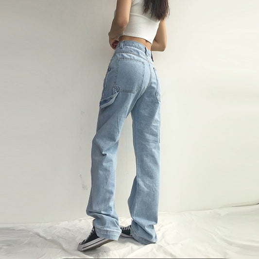 Jeans Straight Denim Pants High Waist Full Length