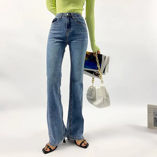 Jeans Korean Flare Pants Denim Trousers High Waist