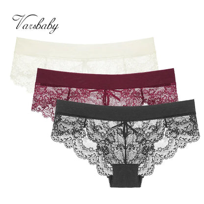 Varsbaby 3 PCS/Lot sexy lace comfortable ladies mid-rise underwear hollow women panties